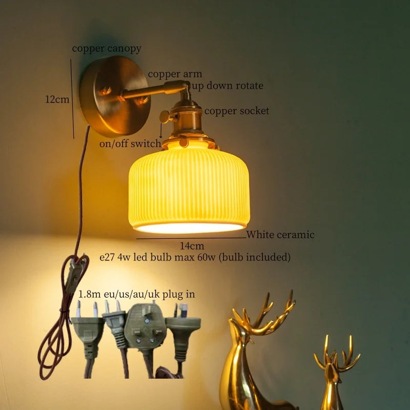 Copper Ceramic Wall Lamp White Ceramic Loft