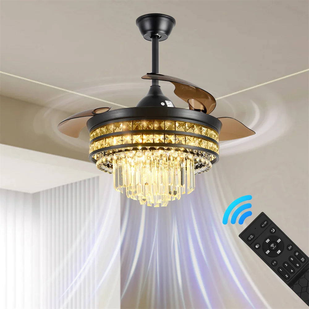Decorbites™ Kristall-Fandelier-Deckenventilator mit ausziehbarem Kronleuchter & unsichtbaren Flügeln