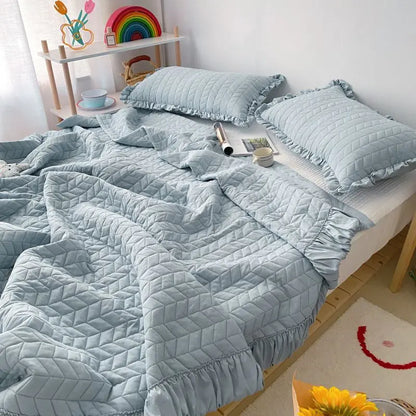 Decorbites™ Koreanischer Stil gewaschene einfarbig gequiltete Decke für Sommer-Bettüberwurf