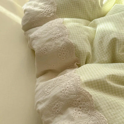 Decorbites™ Spitzenbettwäsche-Set mit Daunendeckelbezug 4 Teile Französisches gewaschenes Baumwollgewebe für Einzel- und Doppelbetten