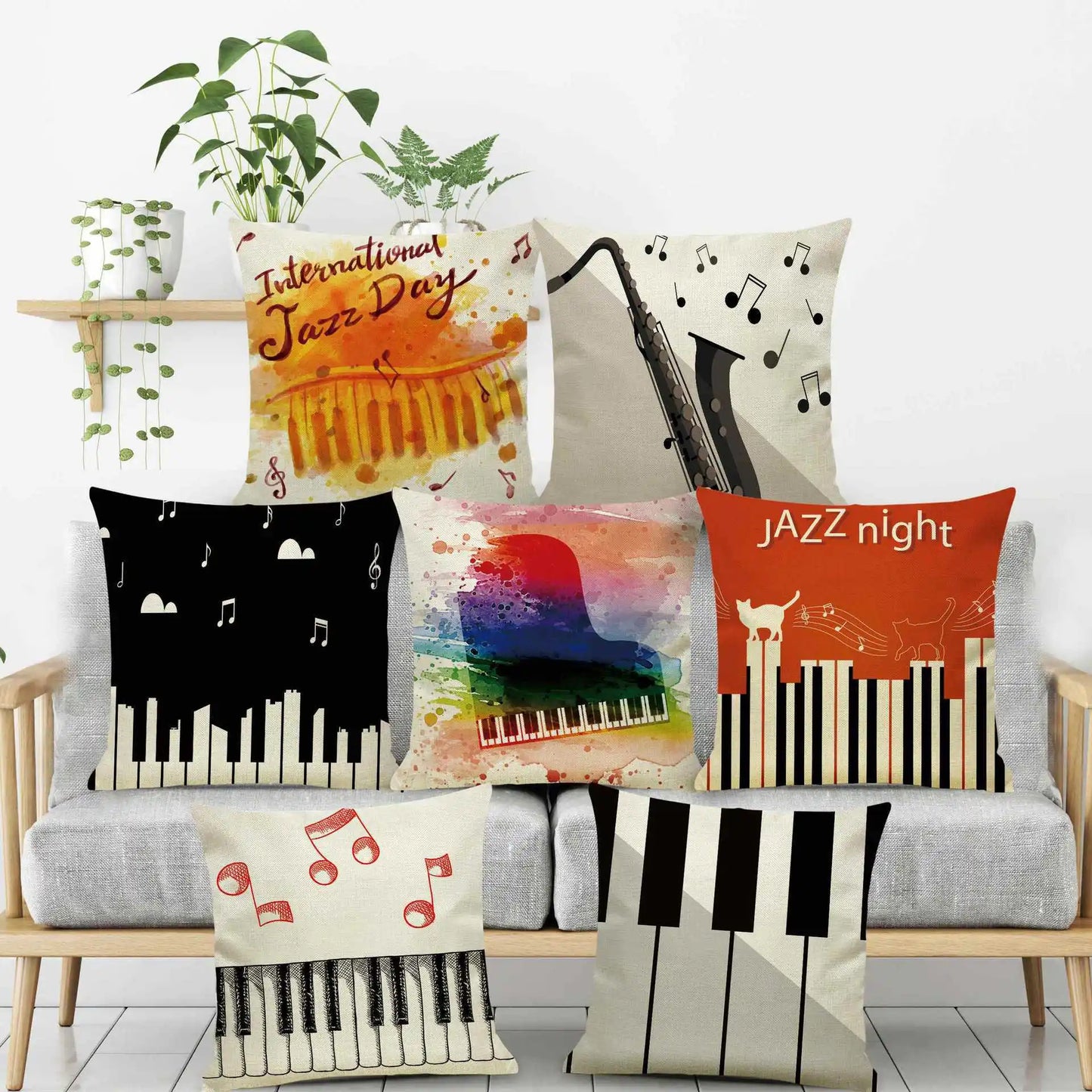 Decorbites™ Notenbrief Piano-Grafik-Druck Leinen-Kissenbezug 45x45cm Wohnzimmer-Dekoration