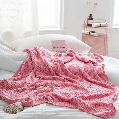 DecorBites™ Cozy Jacquard Blanket: 100% Cotton Solid Color Knitted Shawl for Office or Home
