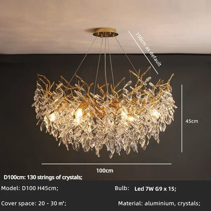 DecorBites™ Crystal Branch Pendant Light Chandelier Luxe LED Gold Droplight