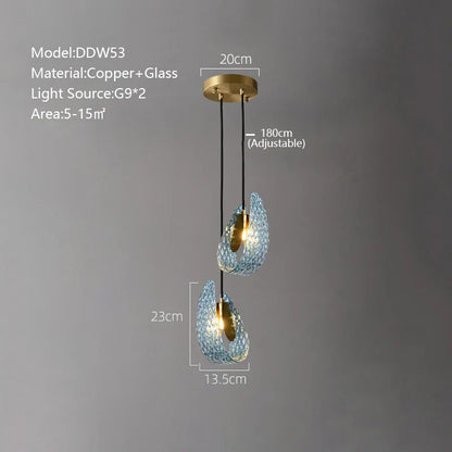DecorBites™ LED Art Deco Blue Peacock Leaf Copper Ceiling Chandelier for Living Room