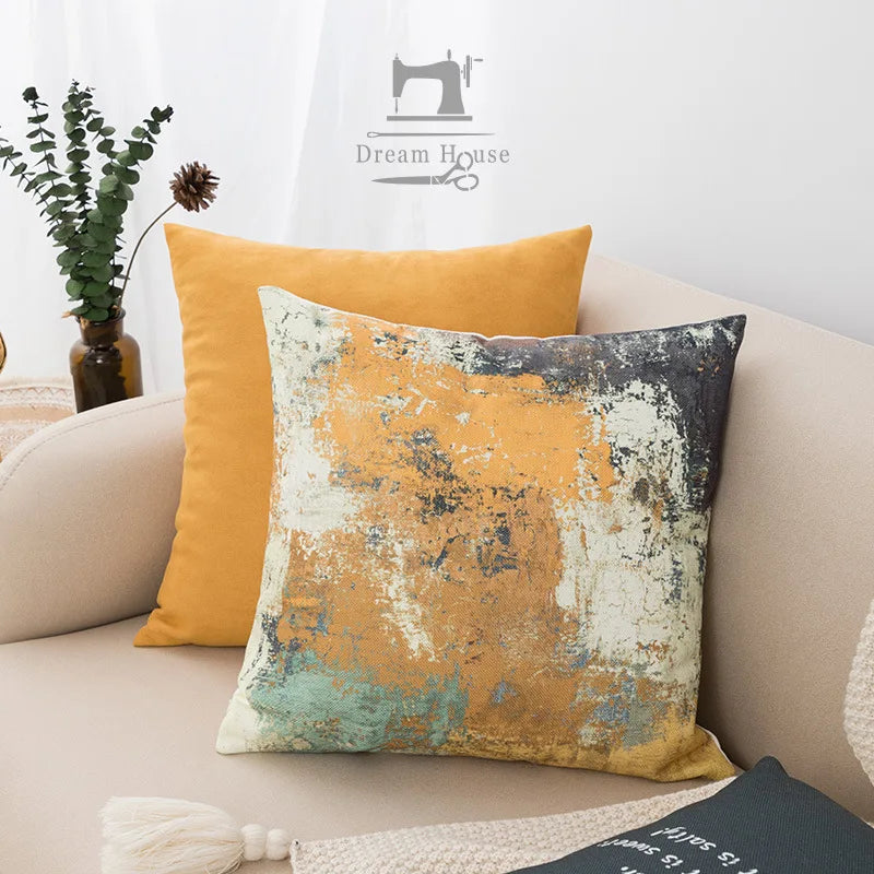 DecorBites™ Abstract Geometric Print Cotton Linen Pillow Cover Nordic Style Decor Pillowcase