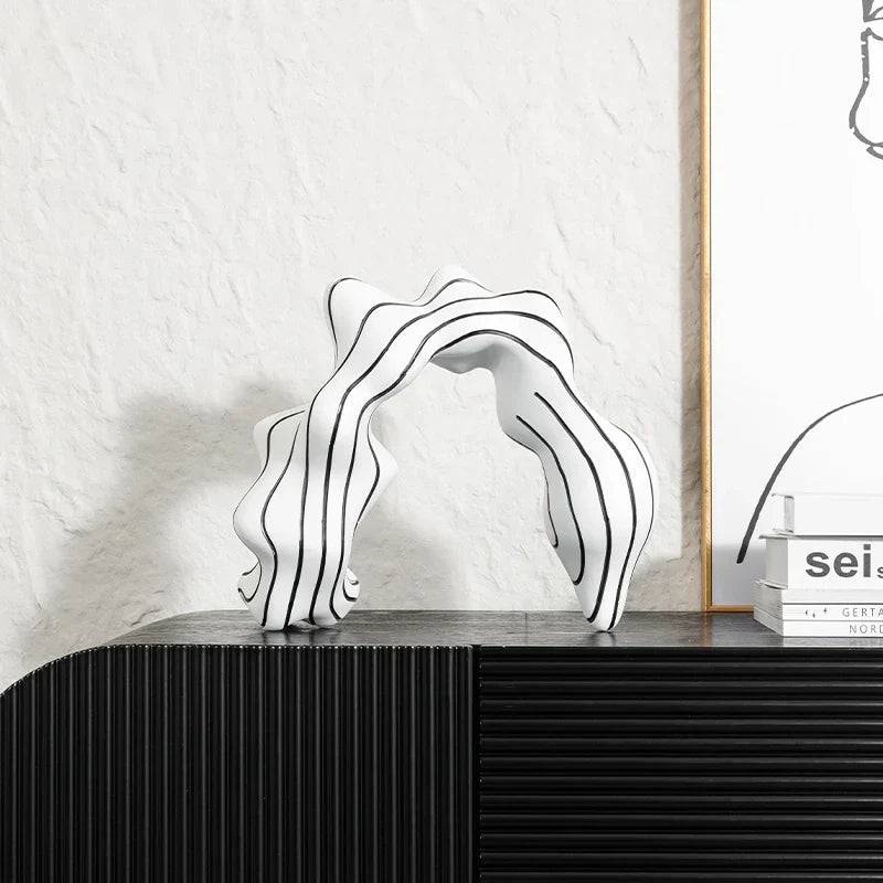 DecorBites™ Golden Ring Black and White Striped Abstract Resin Figurines Home Decor