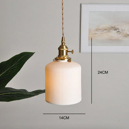 Japanese Ceramic Pendant Light With Polished Copper Finish