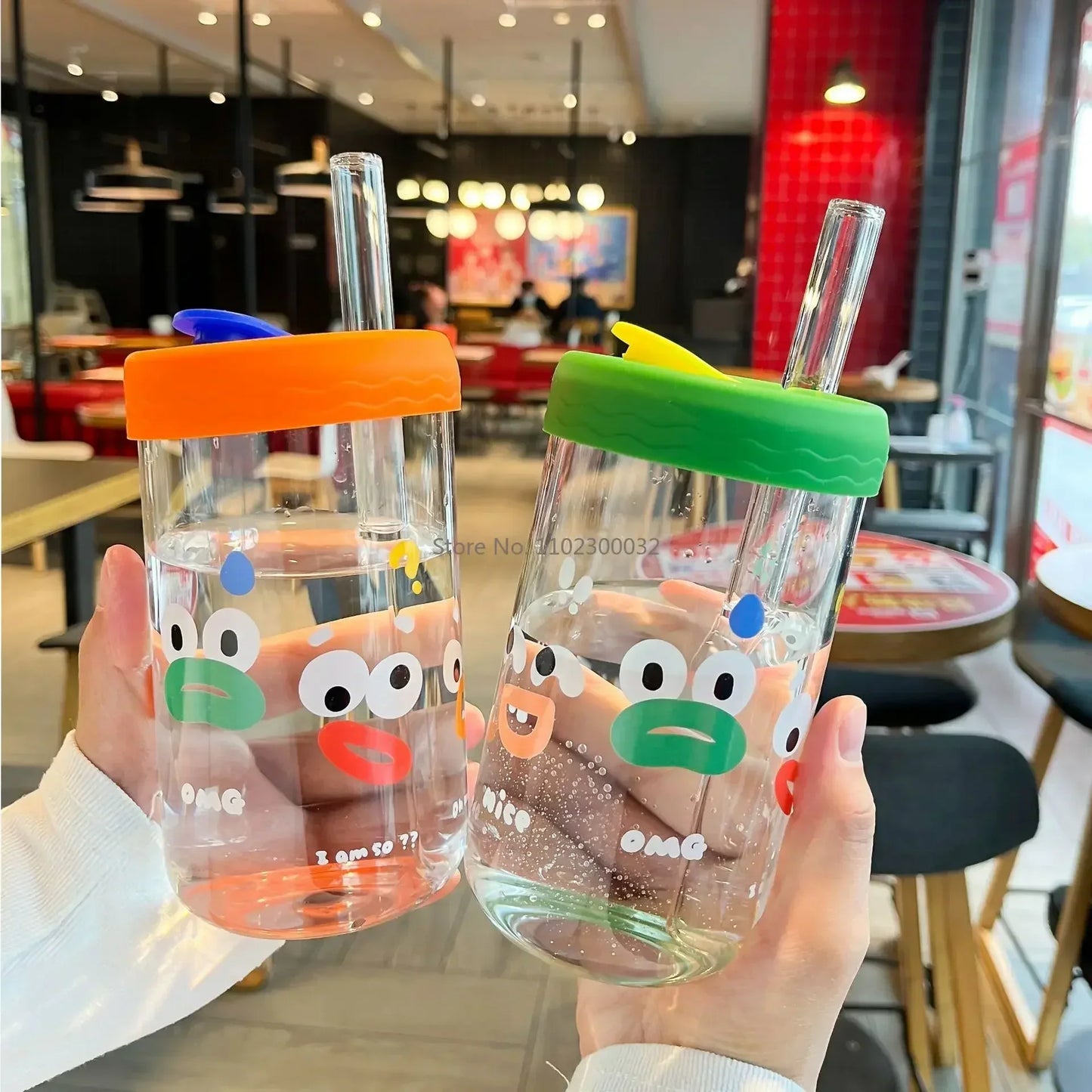 Decorbites™ Kawaii-Brille mit Deckel und Trinkhalm Bubble-Tea-Becher – 550 ml süßes Trinkgeschirr