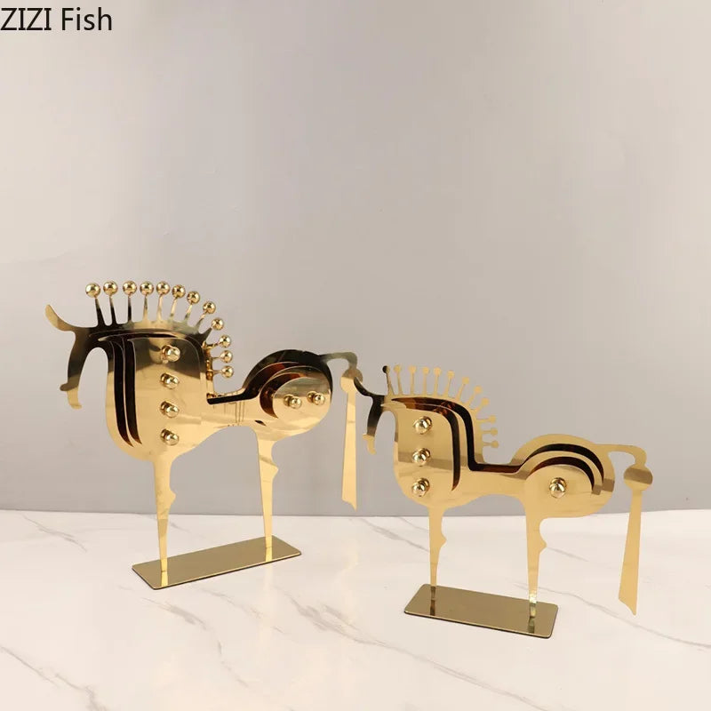Decorbites™ Goldener Pferde-Metall-Tierskulptur Schreibtisch-Dekoration