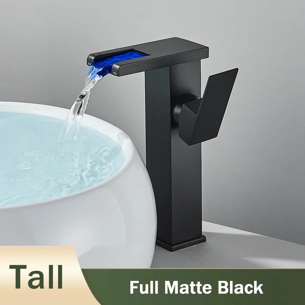 Black Waterfall Basin Faucet With Hydroelectric Mixer