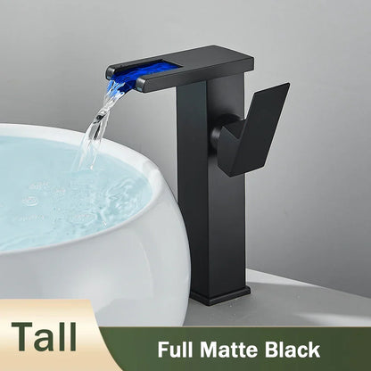 Decorbites™ LED Schwarzer Wasserfall Beckenarmatur: Deckengemontierter Hydroelektrischer Mischbatterie Hahn