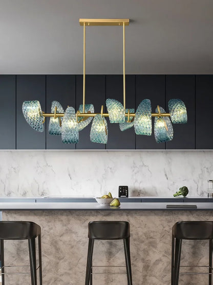 DecorBites™ Elegant Blue Copper LED Flower Ceiling Chandelier for Living Dining Bedroom & Salon