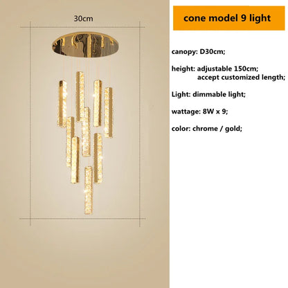 Decorbites™ Gold Chrom Stahl Kristall Anhängerleuchten mit dimmbarer LED für Villen-Treppe