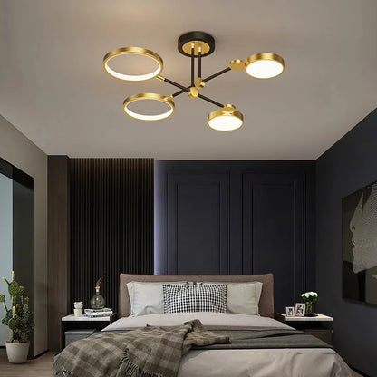 DecorBites™ Gold Frame LED Remote Control Dimmable Ceiling Lamp for Living Room, Dining, Bedroom