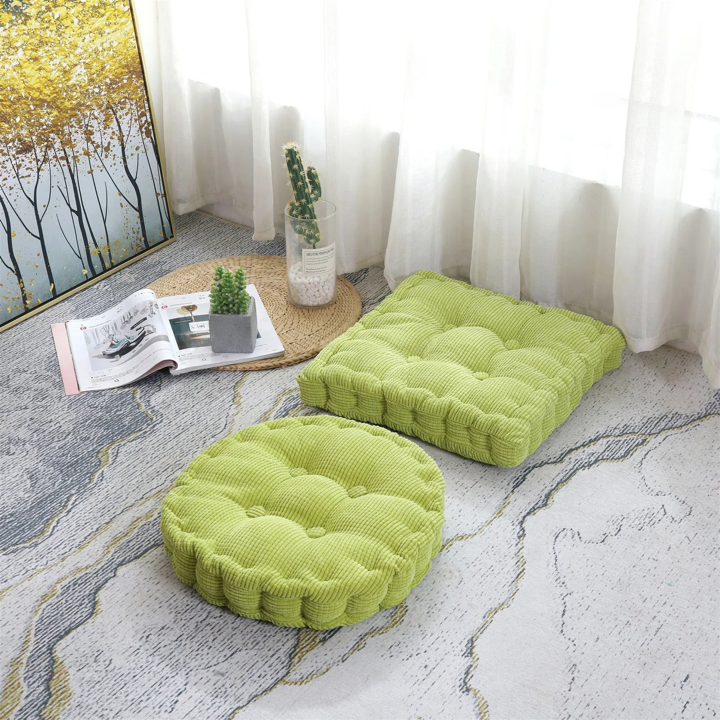 DecorBites™ Japanese Tatami Mat Seat Cushion Floor Pillow for Meditation Poufs