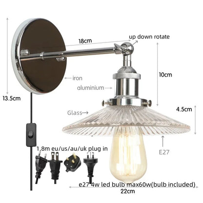 DecorBites™ Industrial Loft LED Wall Lights for Bedroom, Plug In Stairs Lamp