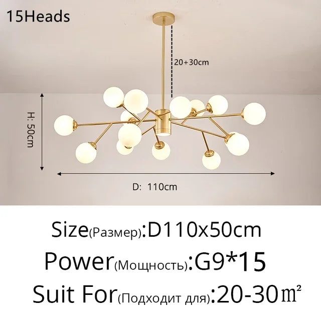 DecorBites™ Glass Ball Modern Branch Chandelier - Magic Bean Design for Living Room