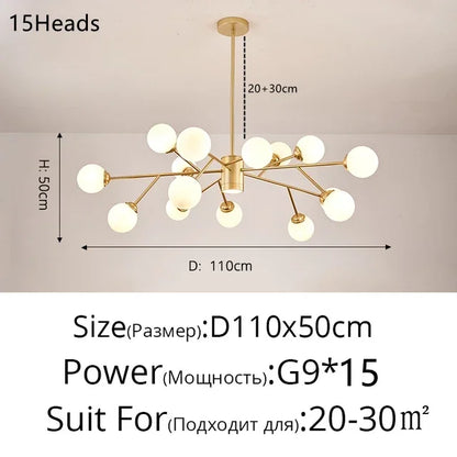 DecorBites™ Glass Ball Modern Branch Chandelier - Magic Bean Design for Living Room