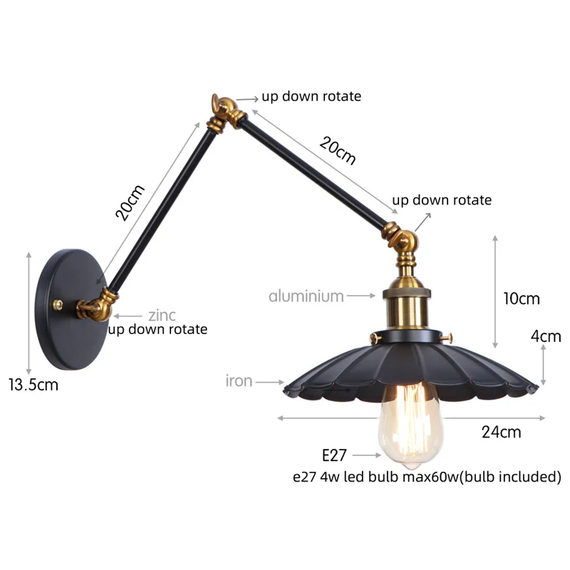 Decorbites™ Industrielle Rustikale LED Wandlampe, Langer Arm Vintage Eisenleuchte