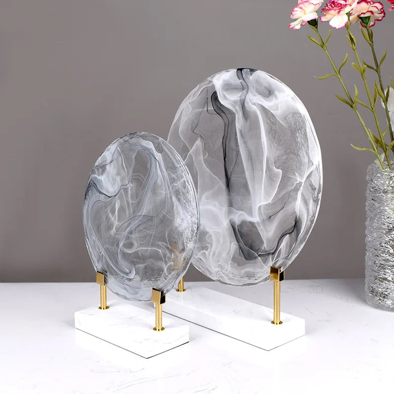 DecorBites™ Geometric Disk Marble Clear Glass Cake Craft Home Decor Figurines