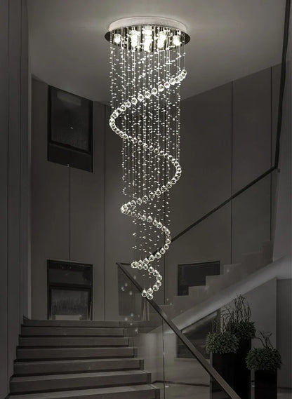 DecorBites™ Crystal Staircase Chandelier Light Fixture | Luxury Hotel Villa Bedroom Hanging Lamp