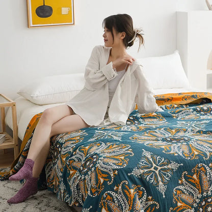 Decorbites™ Geometrische Baumwollgaze-Sommerdecke – Stilvolles Heimtextil für Erwachsene