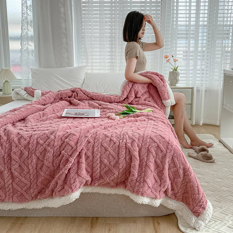 Decorbites™ Lammwoll-Korallenflanell-Decke für Zuhause & Büro - Gemütliche Sofadecke & Bettüberwurf