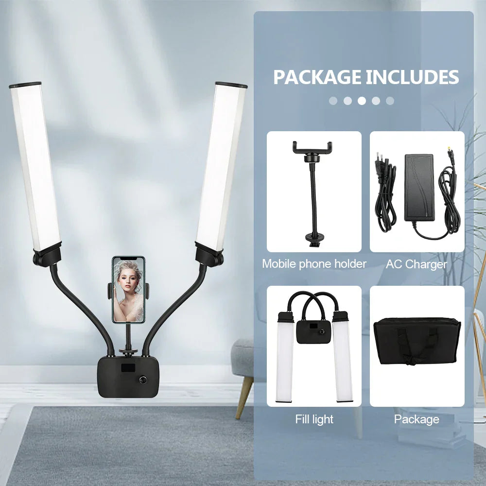 DecorBites™ Dualarm LED Beauty Light with Circular Light Strip on Tripod