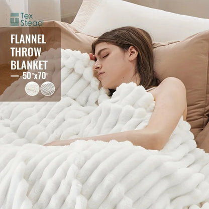 DecorBites™ Fuzzy Super Soft Flannel Throw Blanket - Luxe Plush Blanket for Sofa, Bed