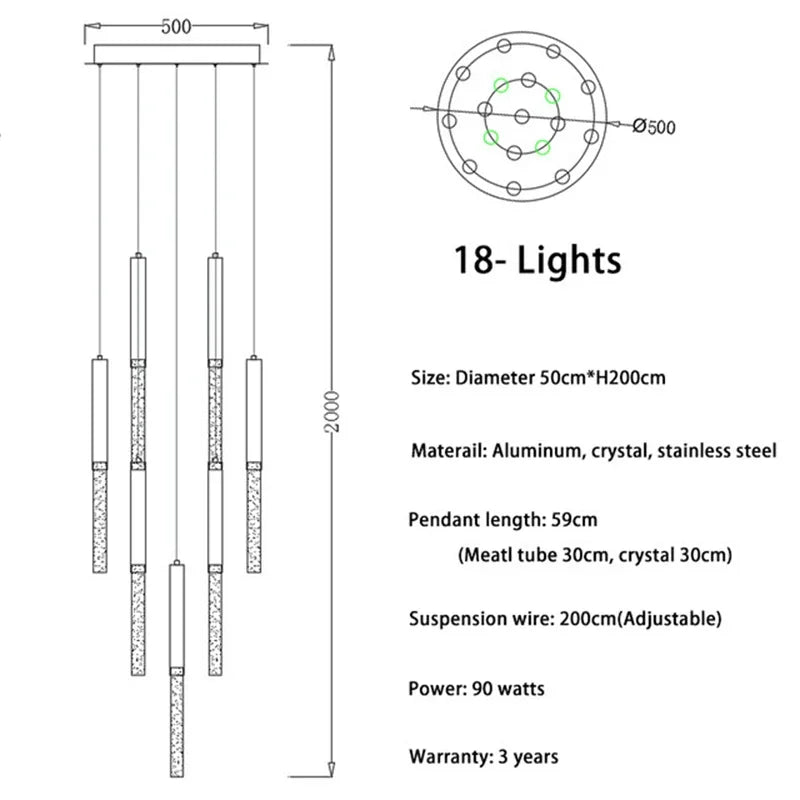 DecorBites™ Crystal LED Chandelier: Stylish Lighting for Staircase & Living Room