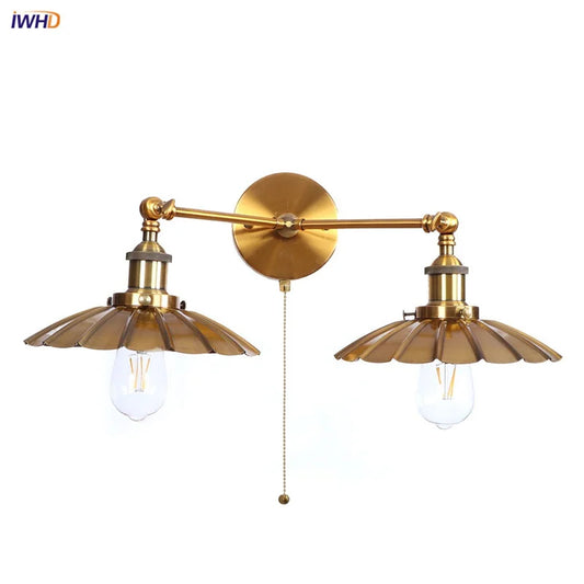 Decorbites™ Industrielle Retro-LED-Wandleuchte mit zwei Köpfen und Zugschalter