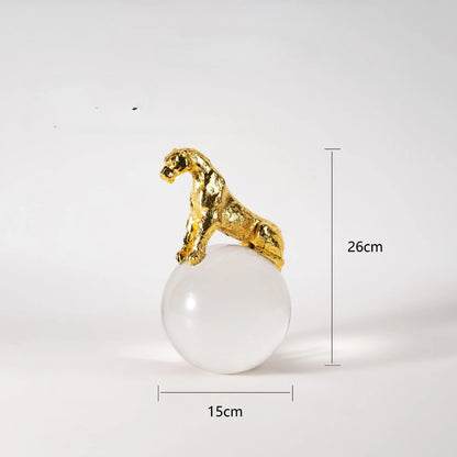 Decorbites™ Leopard Kristallkugel Metall-Cheetah-Skulptur Wohnraum-Dekoration