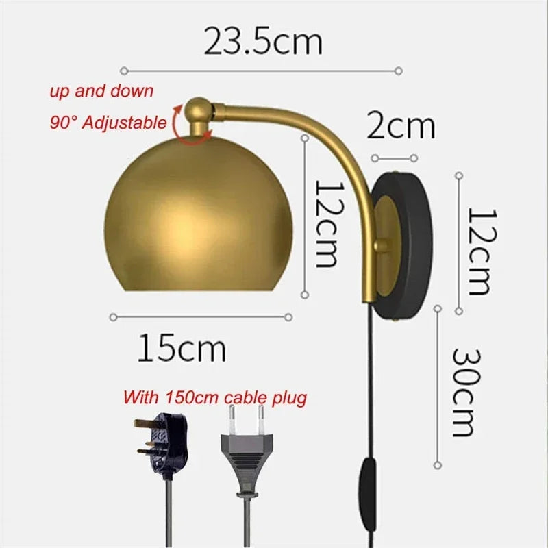 Decorbites™ Gold Verstellbare Steckdosen-Wandlampe für Vintage-Industrie-Stil Heimdekoration