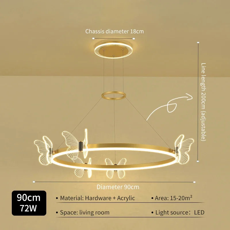 Gold Butterfly Crystal Chandelier For Living Room