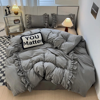 Decorbites™-Spitzen-Patchwork-Bettwäsche-Set, weiches Mikrofaser, für ein Voll-Queen-Größe-Bett mit Kissenbezug
