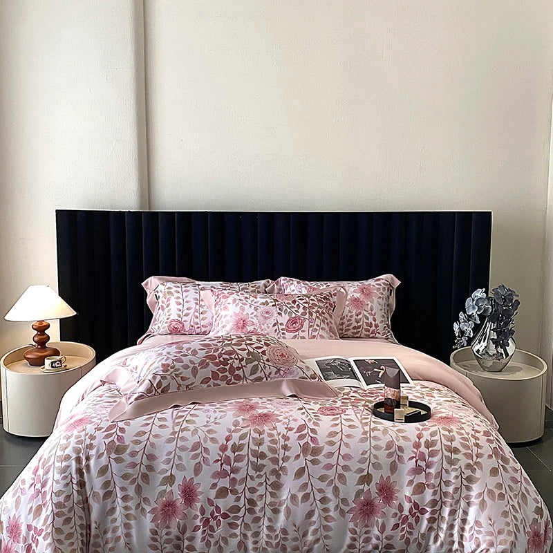 DecorBites™ Eucalyptus Fiber Flowers Print Bedding Set - Soft Silky Cool Feel