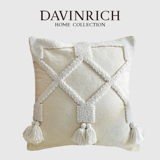 Decorbites™ Ethnische Gequälte Kissenbezug, Reines Weiß Handgefertigtes Dekokissen-Husse