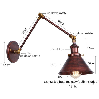 Decorbites™ Eisen LED Wandlampe mit Zugschalter Industrie Vintage Loft Treppenbeleuchtung