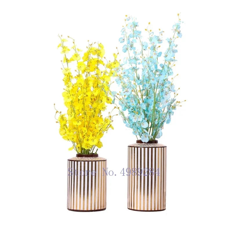 Decorbites™ Goldener Streifen-Keramikvase mit Deckel, moderne Aufbewahrungsglocke für die Hausdekoration