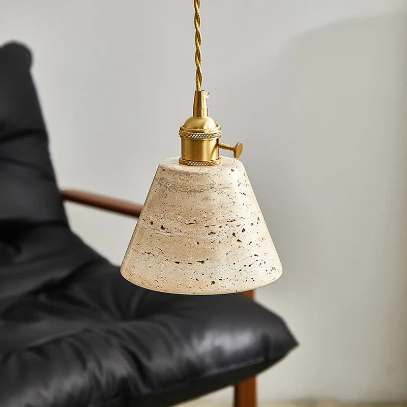Decorbites™ LED-Drehknopf-Schalter-Pendant-Lampe Gelber Travertin Kupfer Wabi-Sabi Hängelampen