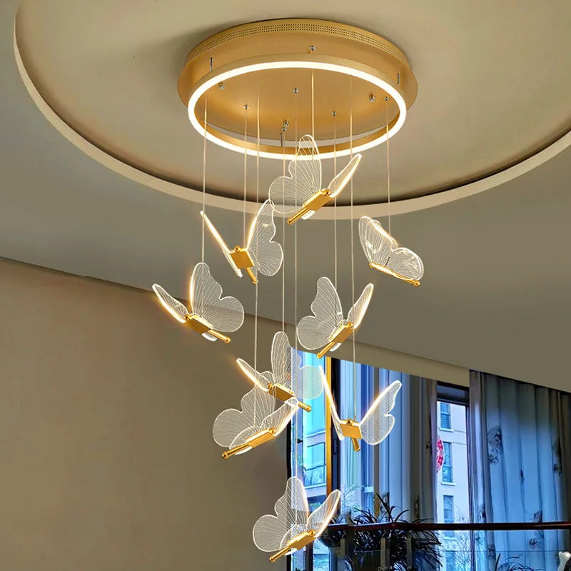 Decorbites™ Gold-LED-Schmetterlingsanhängerleuchten für Zuhause, Treppenhaus, Wohnzimmer, Schlafzimmer-Kronleuchter