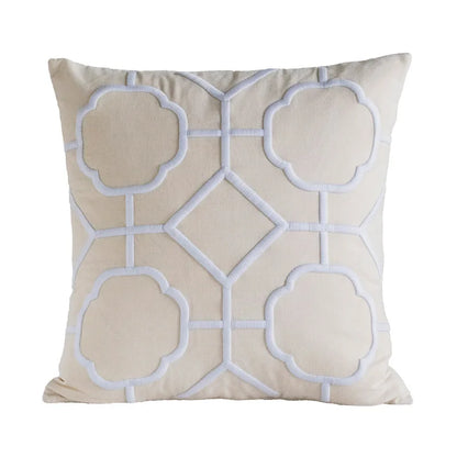 DecorBites™ Geometric Embroidery Cushion Cover Navy Blue White Yellow 50x50cm Home Decor Pillow
