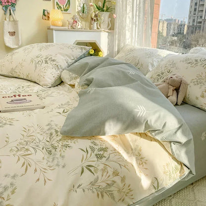 DecorBites™ Double-Sided Floral Print Cotton Bedding Set - Queen Size Soft Duvet Cover Set