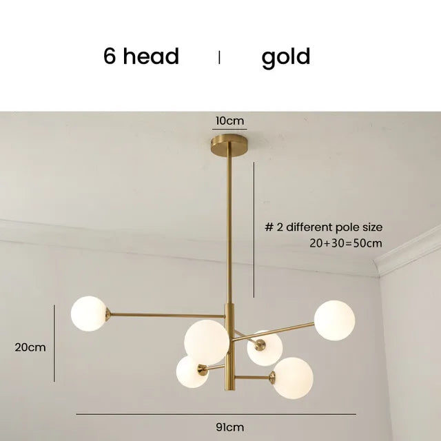 Decorbites™ Elegante Schwarz-Gold-Glas-Kugel-LED-Deckenleuchter für Zuhause | Moderne Pendelleuchte für Wohn-, Ess- und Schlafzimmer