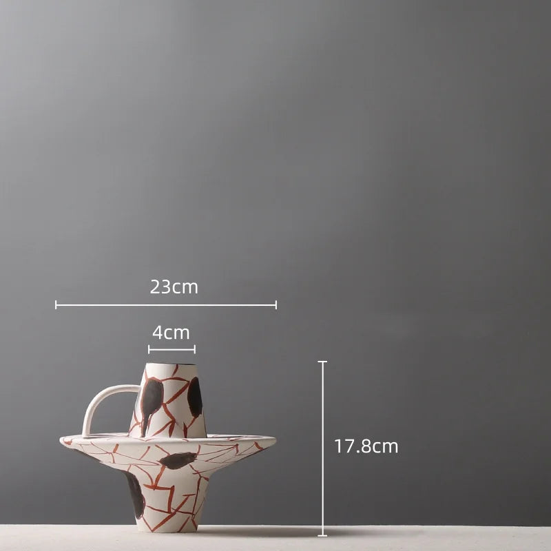 DecorBites™ Geometric Graffiti Ceramic Vase with Handles for Home Decor and Floral Arrangements.