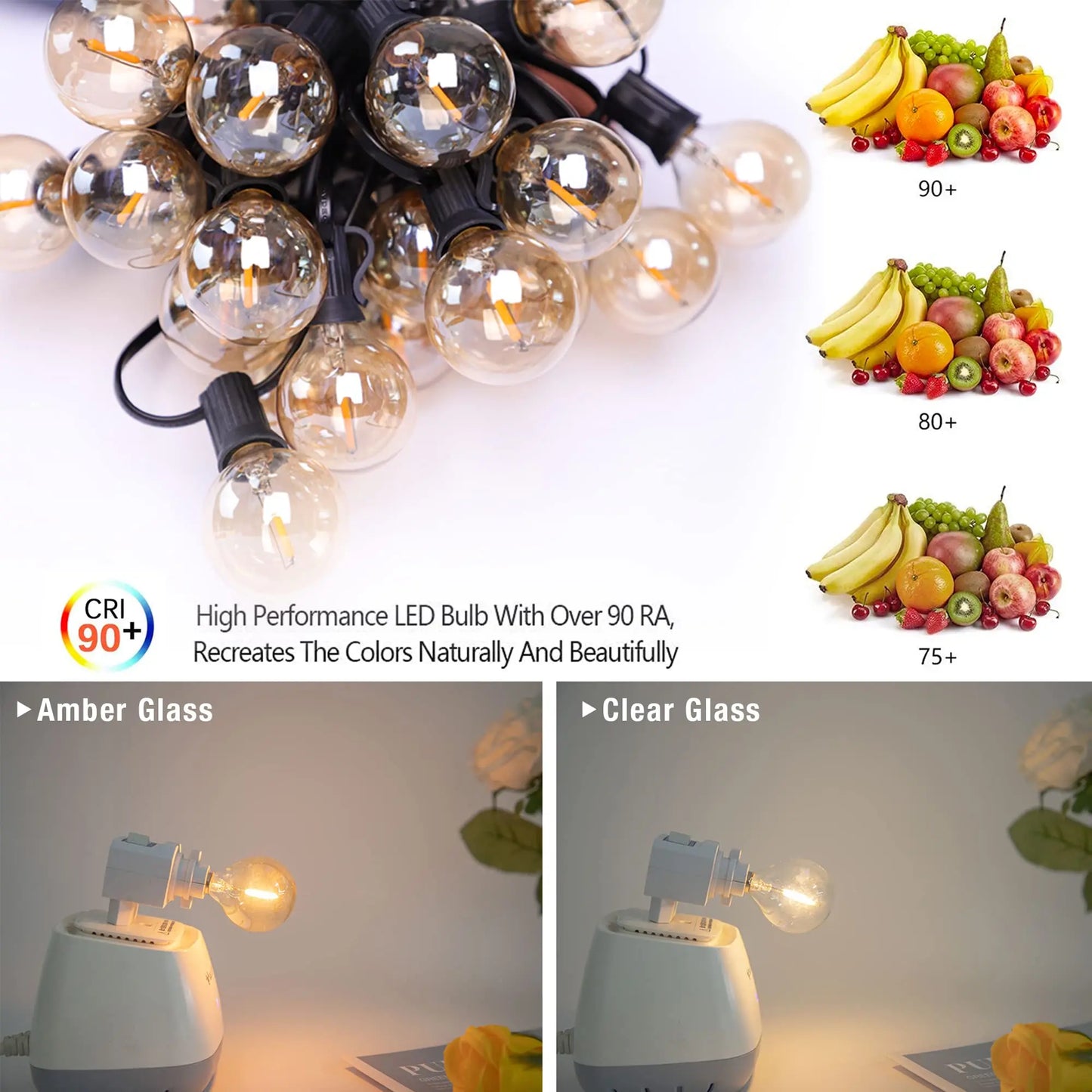 Decorbites™ G40 Bernstein-Glas Warm White LED-Lichterkette für Terrassen-Dekoration, dimmbar 1W Äquiv