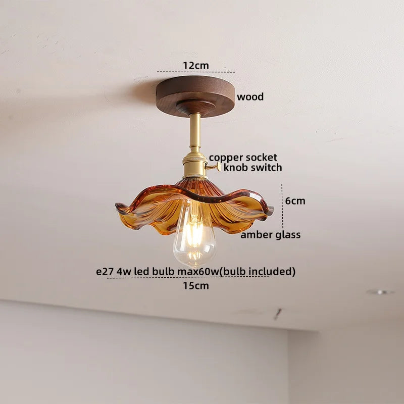 Nordic Glass Wood Ceiling Light For Foyer