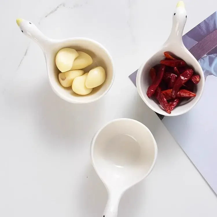 Decorbites™ Kleine Gänse-Keramik-Snackschüssel mit Henkel für Kinder, Dessert, Sauce