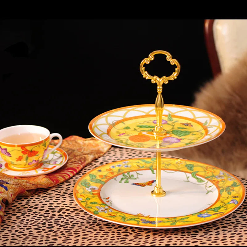 Decorbites™ Elegantes Schmetterlings-Set für Küchenutensilien: Kaffeetasse, Untertasse, Kaffeekanne, Sahnekännchen, Zuckerdose, Teller, Tortenteller