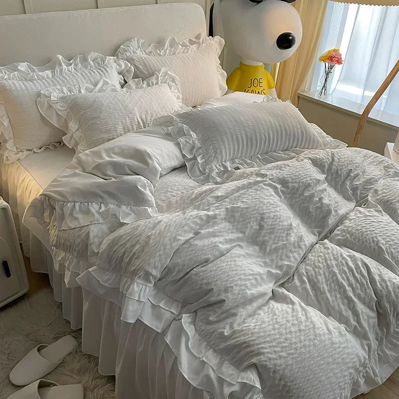 DecorBites™ Double-Layer Lace Bubble Cotton Bedding Set - Soft Skin-Friendly Bed Linens
